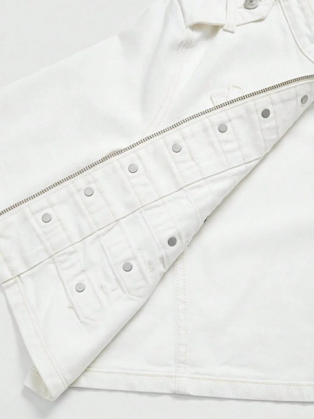 White Denim Military Jacket with Button Epaulette Trim
